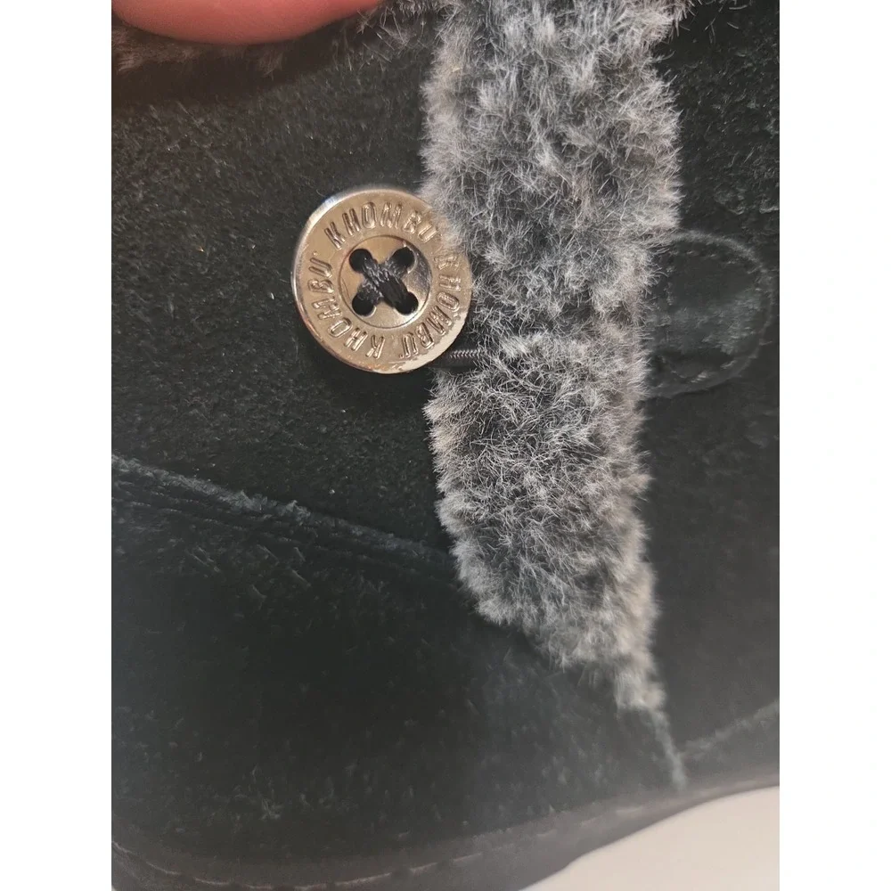 Khombu Iris Women 10m Winter Snow Boots Black Suede Faux Fur Side Zip...